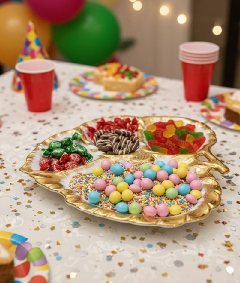 BANDEJA DECORATIVA APERITIVOS FORMA HOJA FESTONEADA JHN - 8