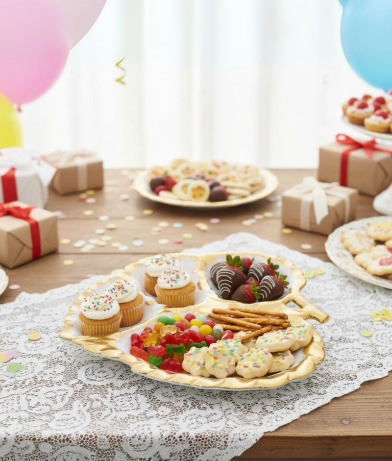 BANDEJA DECORATIVA APERITIVOS FORMA HOJA FESTONEADA JHN - 10