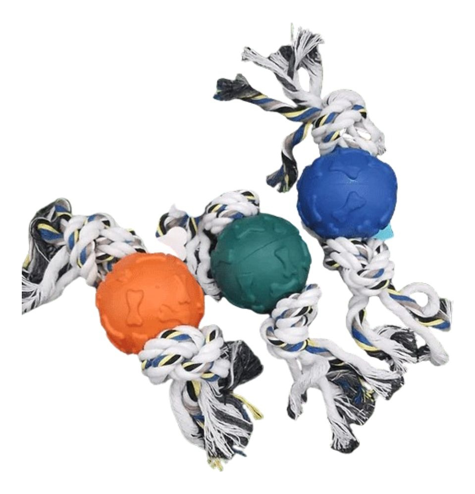 SET 3 JUGUETES CUERDA CON PELOTA PERRO GATOS MASCOTAS LAU - 1