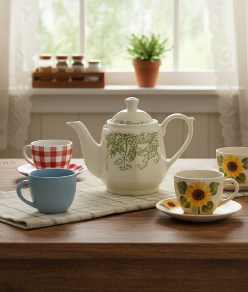 TETERA FLORAL DISEÑO CLASICO ELEGANTE DECORACION HOGAR JHN - 8