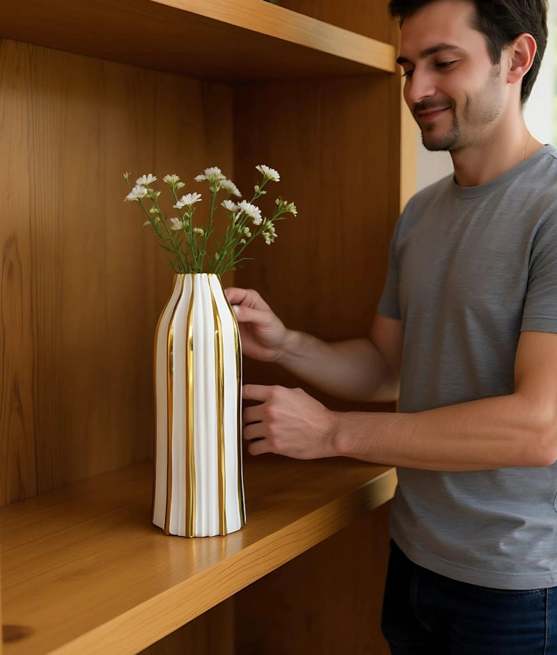 FLORERO DECORATIVO RAYAS MODERNO VERSATIL HOGAR JHN - 5