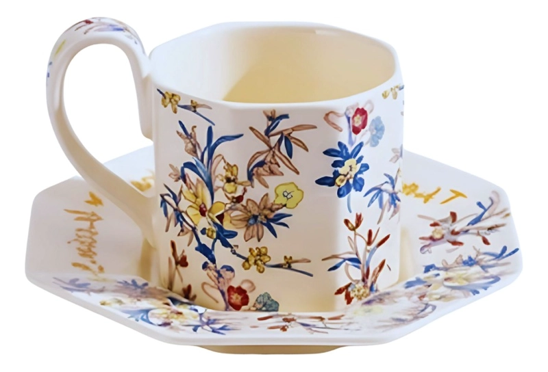TAZA ELEGANTE PLATILLO FLORAL DECORATIVA HOGAR JHN - 1
