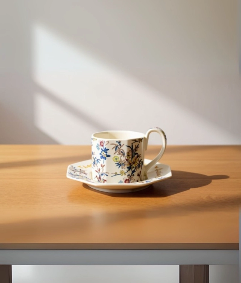 TAZA ELEGANTE PLATILLO FLORAL DECORATIVA HOGAR JHN - 2