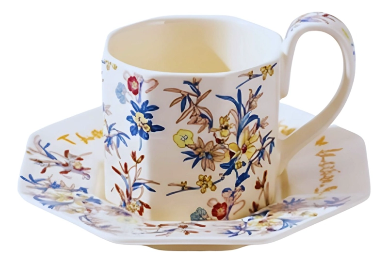 TAZA ELEGANTE PLATILLO FLORAL DECORATIVA HOGAR JHN - 3