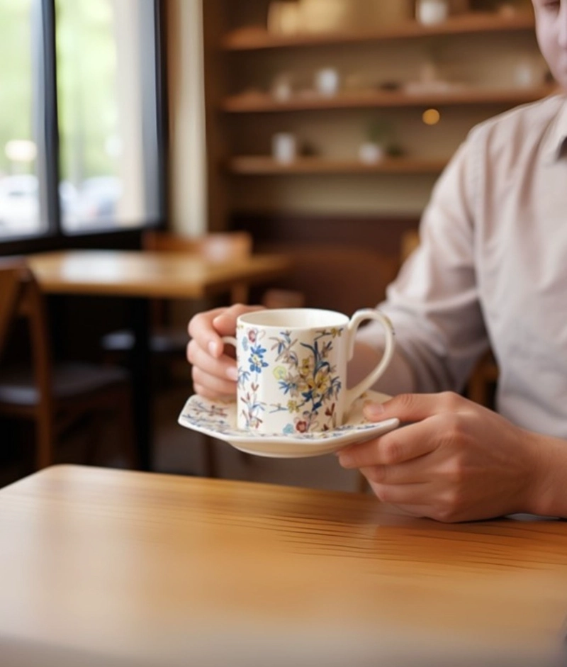 TAZA ELEGANTE PLATILLO FLORAL DECORATIVA HOGAR JHN - 4
