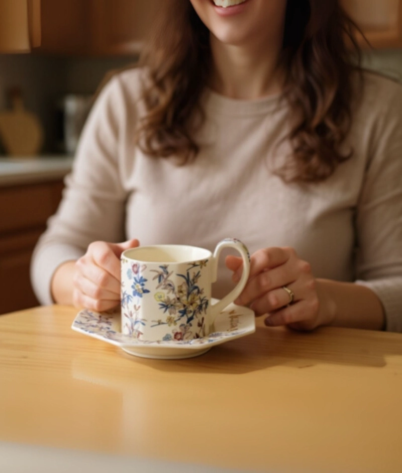 TAZA ELEGANTE PLATILLO FLORAL DECORATIVA HOGAR JHN - 5