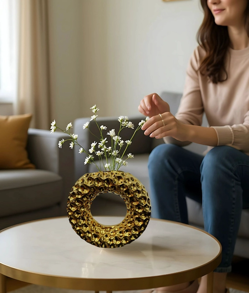 FLORERO DECORATIVO FORMA CIRCULAR MODERNO HOGAR JHN - 4