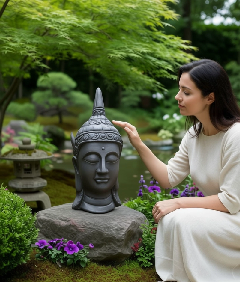 FIGURA DECORATIVA CABEZA BUDA ESTATUA ADORNO HOGAR JHN - 3