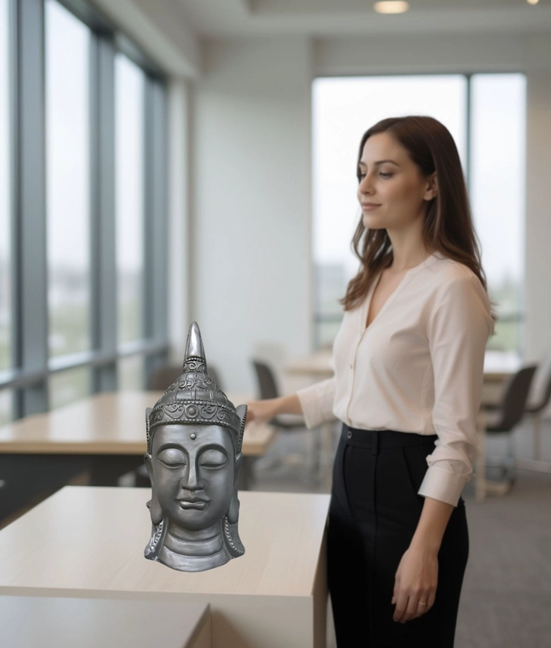 FIGURA DECORATIVA CABEZA BUDA ESTATUA ADORNO HOGAR JHN - 4