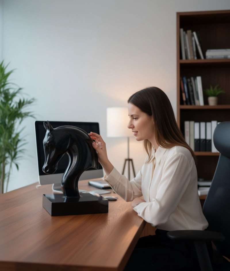 FIGURA DECORATIVA ESTATUA CABEZA CABALLO ADORNO JHN - 3