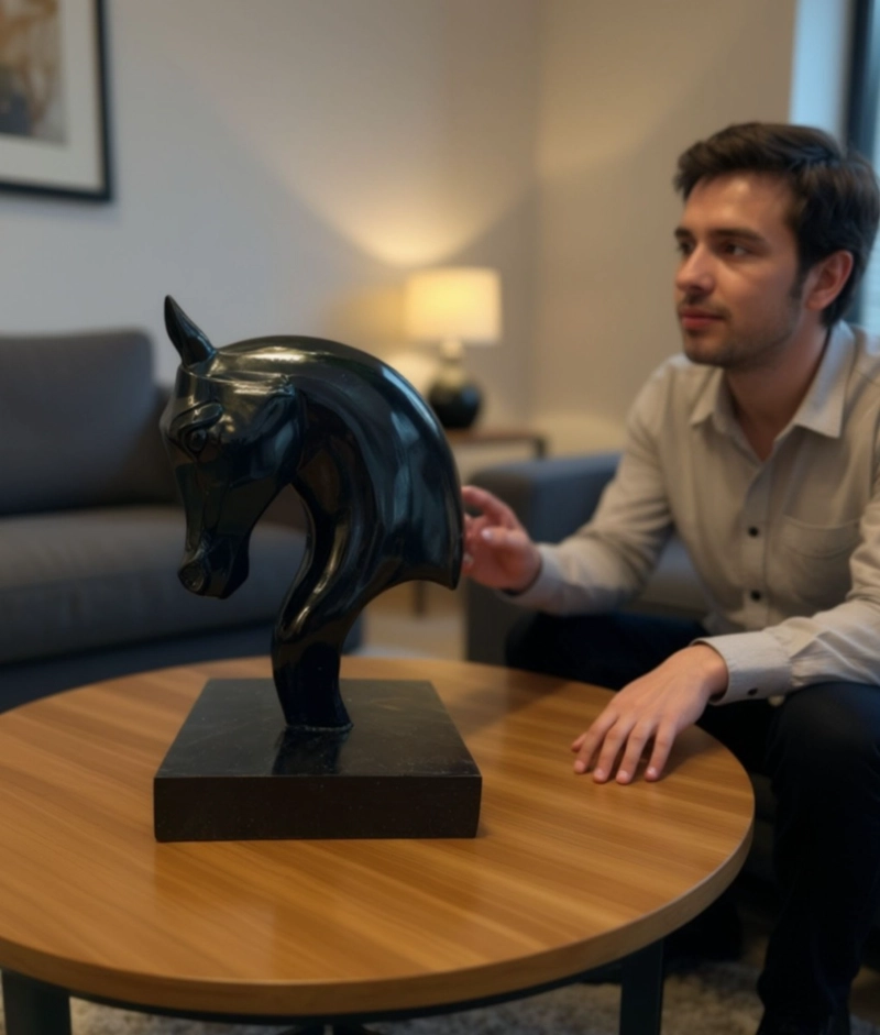 FIGURA DECORATIVA ESTATUA CABEZA CABALLO ADORNO JHN - 4