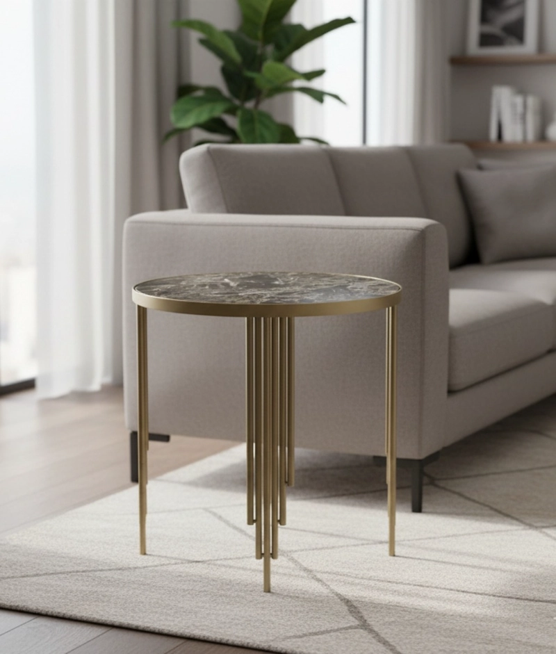 MESA AUXILIAR REDONDA DISEÑO GEOME TRICO ELEGANTE JHN - 10