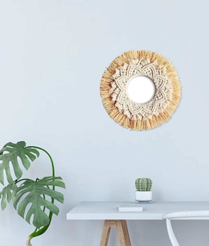 ESPEJO DECORATIVO ESTILO BOHEMIO TEJIDO ADORNO PARED JHN - 7
