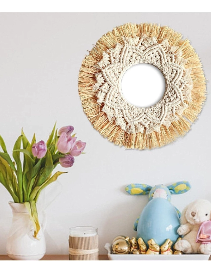 ESPEJO DECORATIVO ESTILO BOHEMIO TEJIDO ADORNO PARED JHN - 8