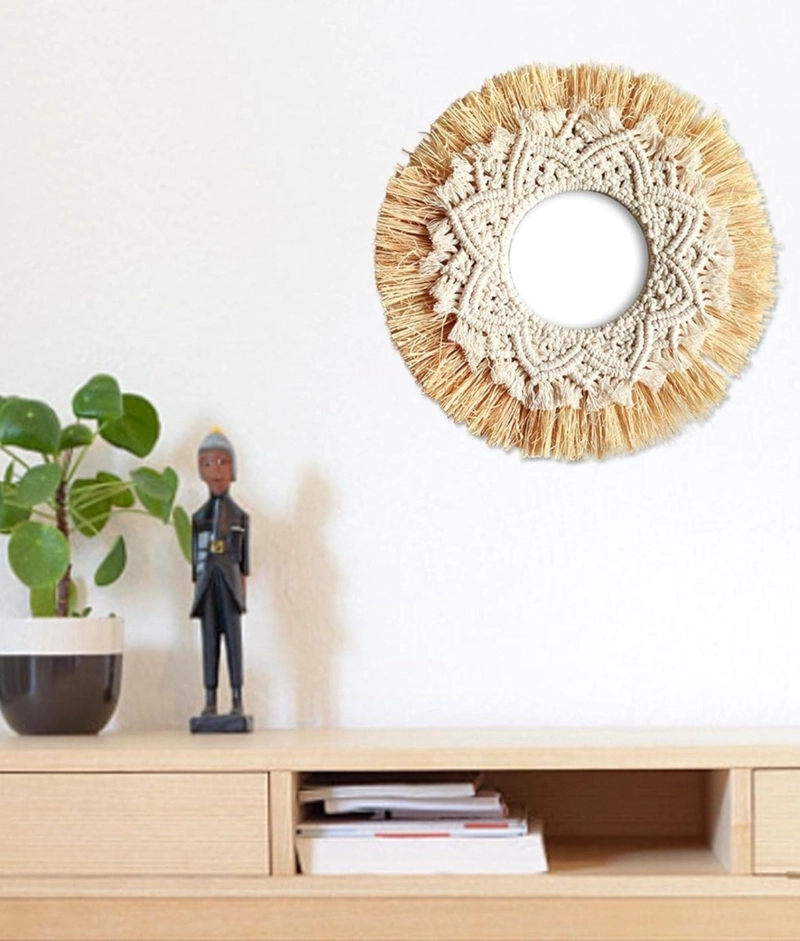 ESPEJO DECORATIVO ESTILO BOHEMIO TEJIDO ADORNO PARED JHN - 10