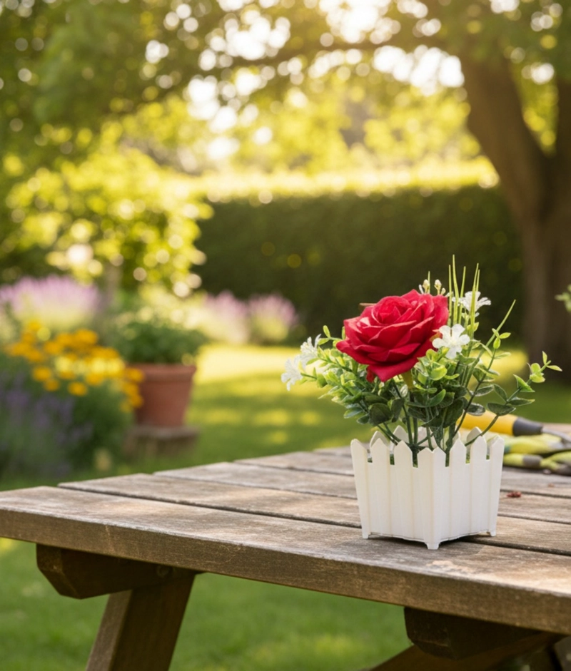 SET 2 FLOR ARTIFICIAL ROSA VALLA ENCANTO COMPACTO ADORNO JHN - 10