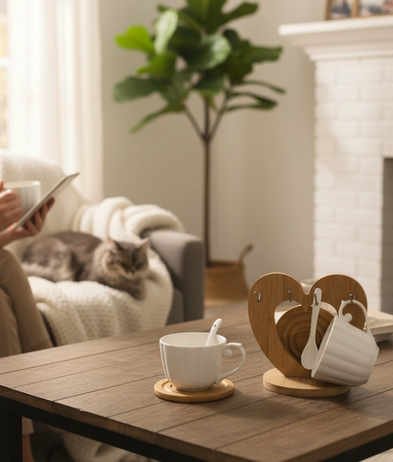 SET 2 TAZAS SOPORTE EXHIBICION DECORATIVO FUNCIONAL JHN - 10
