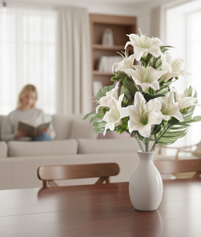 SET 2 FLORES ARTIFICIALES RAMO LIRIOS DECORACION ADORNO JHN - 5