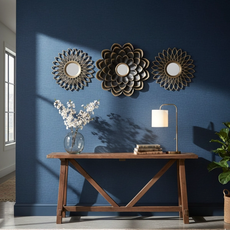 ESPEJO PARED FLORAL CONJUNTO DECORATIVO 3 PZA HOGAR JHN - 7
