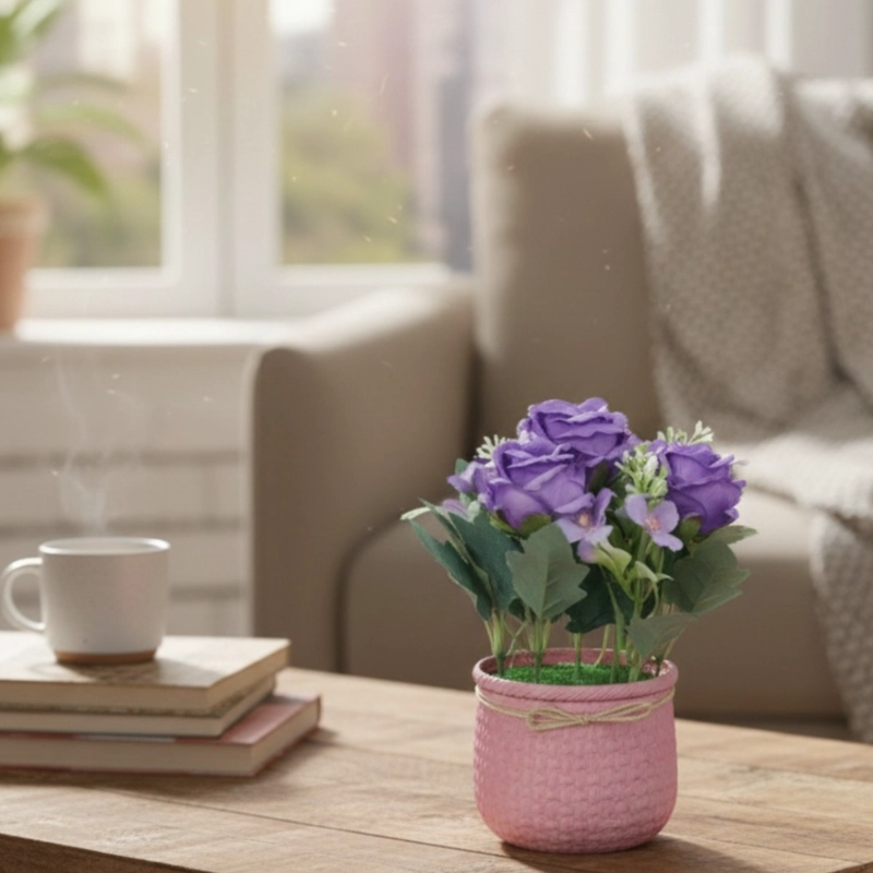 SET 2 PLANTA DECORATIVA ARTIFICIAL ROSAS ELEGANCIA HOGAR JHN - 6