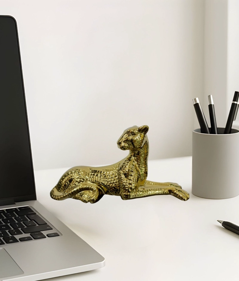 ESTATUA LEOPARDO FIGURA ESTILIZADA DECORATIVA ADORNO JHN - 2