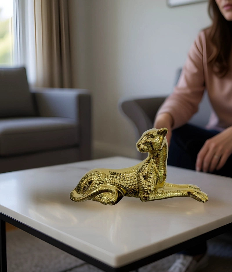 ESTATUA LEOPARDO FIGURA ESTILIZADA DECORATIVA ADORNO JHN - 4