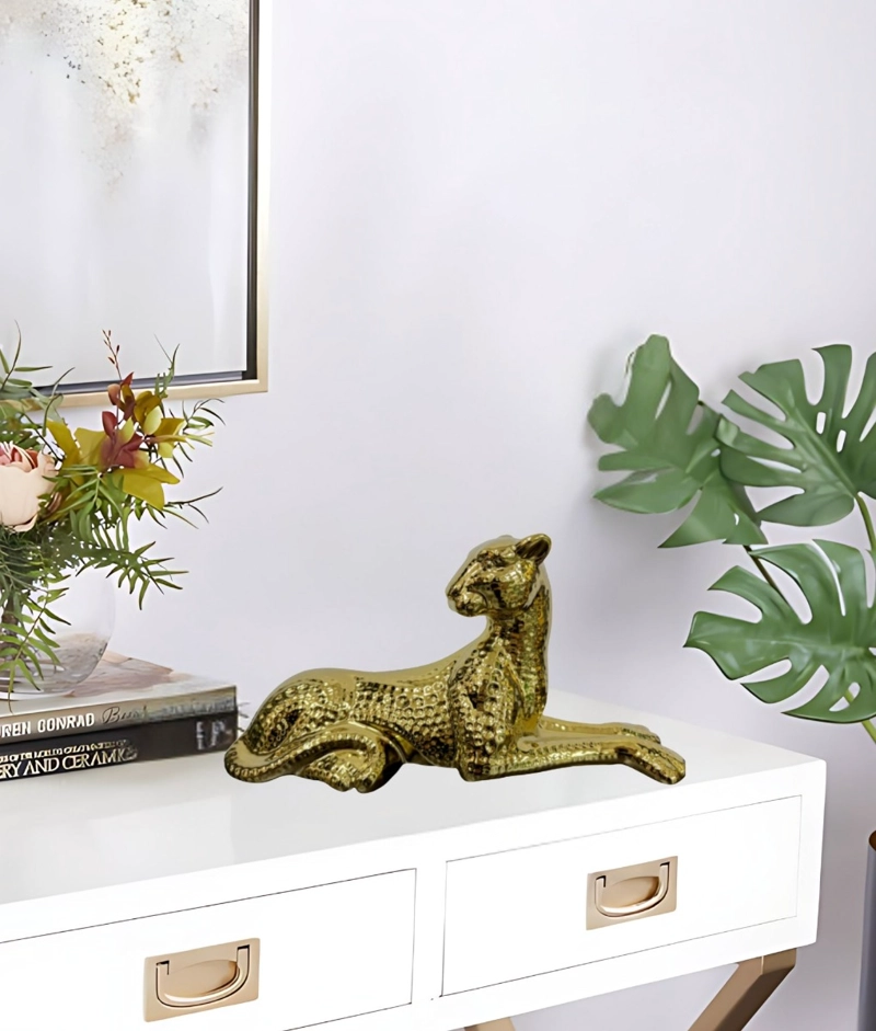 ESTATUA LEOPARDO FIGURA ESTILIZADA DECORATIVA ADORNO JHN - 7
