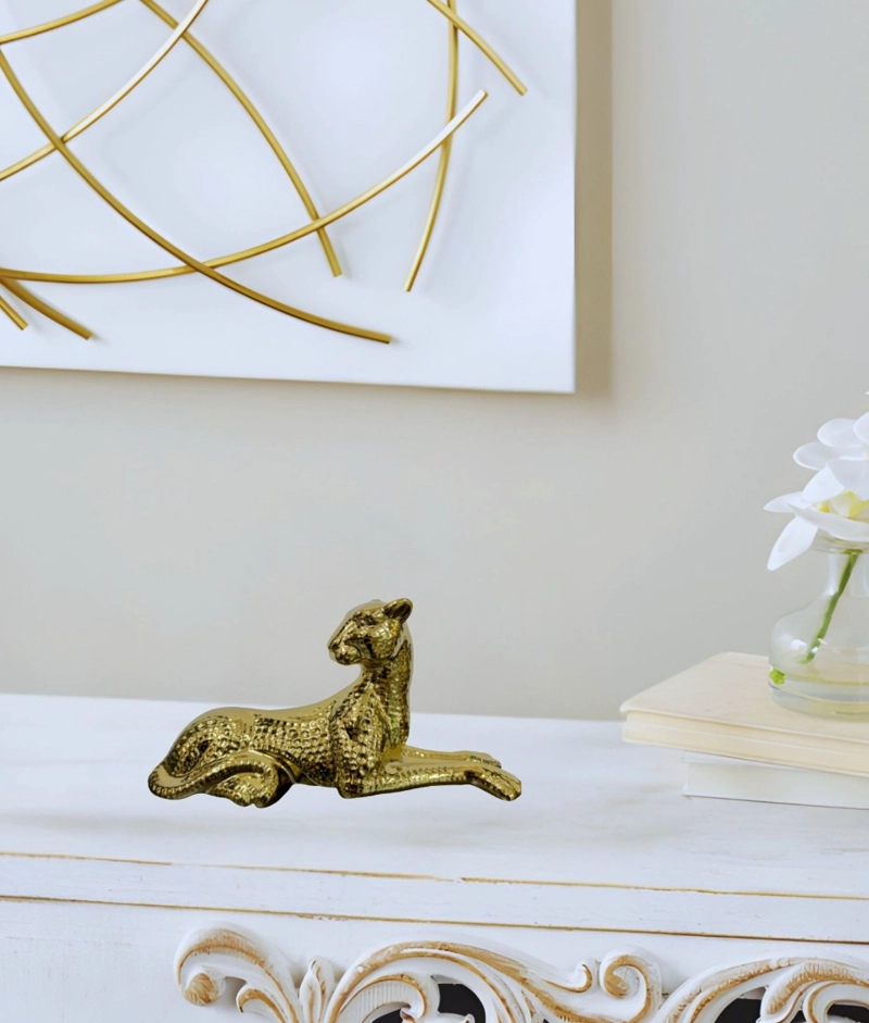 ESTATUA LEOPARDO FIGURA ESTILIZADA DECORATIVA ADORNO JHN - 9