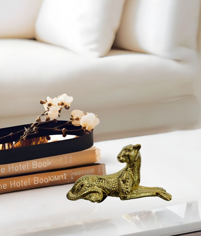 ESTATUA LEOPARDO FIGURA ESTILIZADA DECORATIVA ADORNO JHN - 10