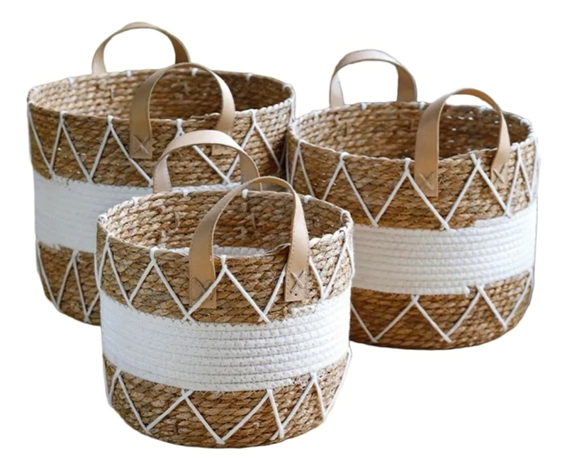 SET 3 CANASTO DECORATIVO CESTO ALMACENAMIENTO MODERNO JHN - 1