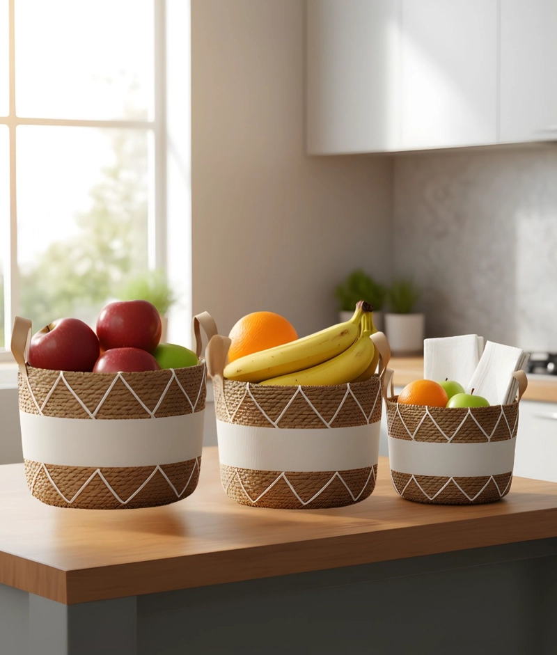 SET 3 CANASTO DECORATIVO CESTO ALMACENAMIENTO MODERNO JHN - 9