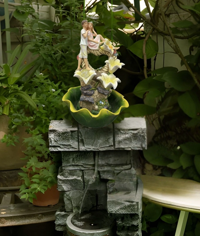 FUENTE AGUA DECORATIVA PAREJA ROMANTICA ADORNO MESA JHN - 7