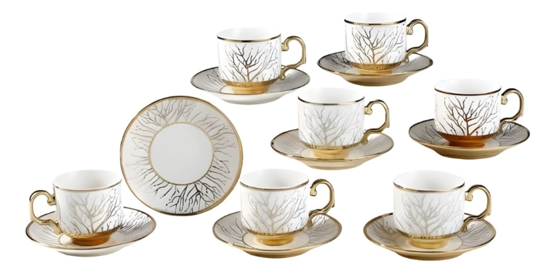 JUEGO VAJILLA TAZAS PLATILLOS GOURMET GRABADOS BOTANICOS JHN - 3