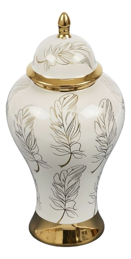 POTICHE DECORATIVO ELEGANTE JARRON DISEÑO PLUMAS ADORNO JHN - 3