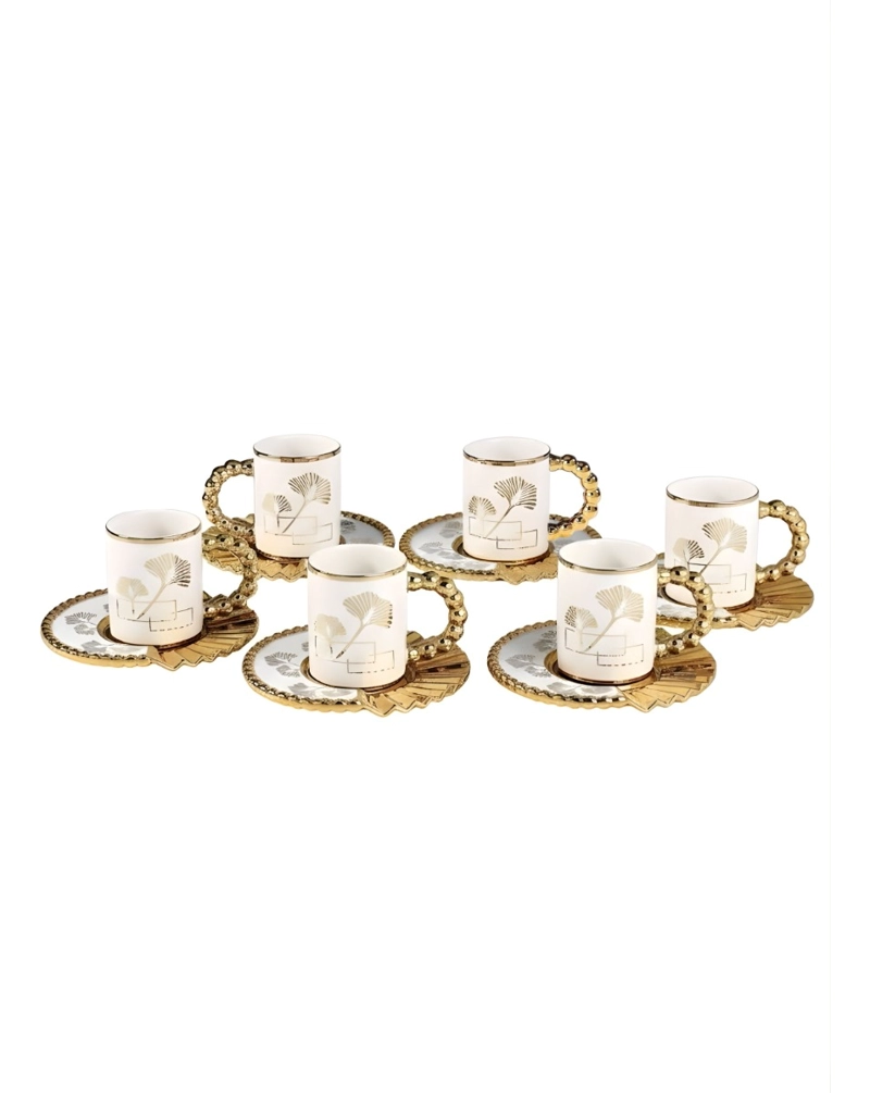 JUEGO VAJILLA SET 6 TAZAS CAFE  PLATO DECORADO ADORNO JHN - 1