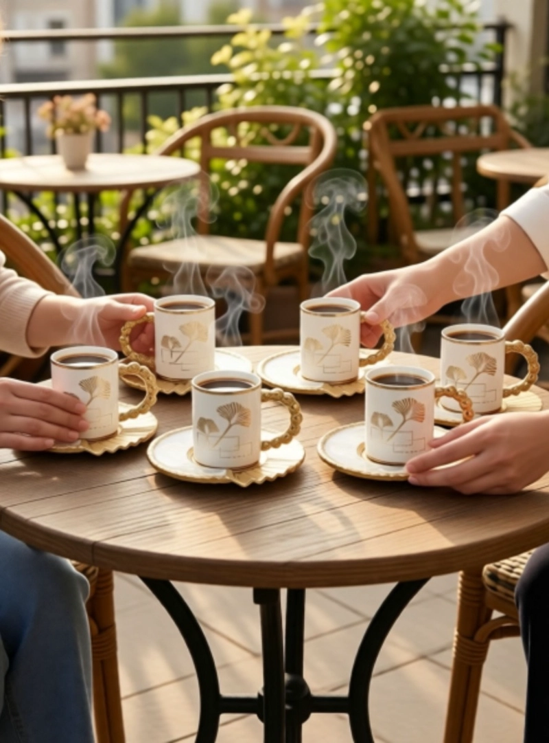 JUEGO VAJILLA SET 6 TAZAS CAFE  PLATO DECORADO ADORNO JHN - 4