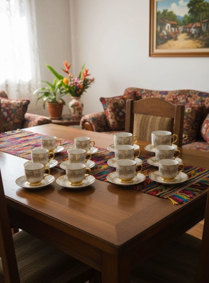 JUEGO VAJILLA TAZAS PLATILLOS ADORNO MESA ESTILO CLASICO JHN - 9
