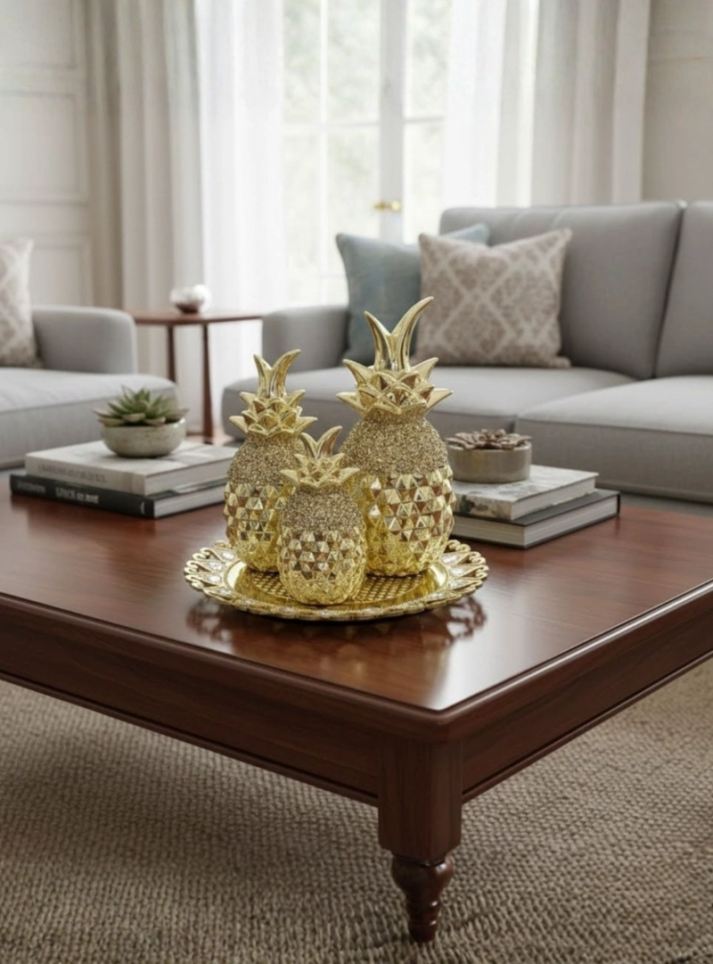 SET 3 FIGURA DECORATIVA PIÑA ELEGANTE ADORNO MESA CENTRO JHN - 2