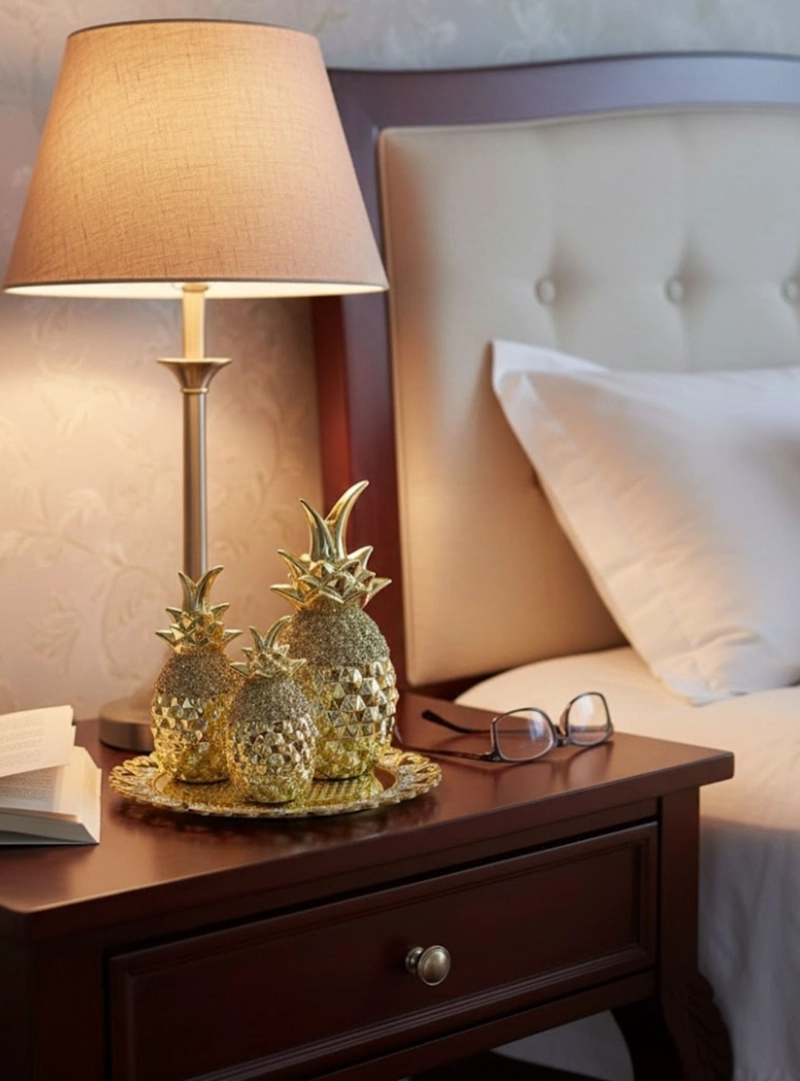 SET 3 FIGURA DECORATIVA PIÑA ELEGANTE ADORNO MESA CENTRO JHN - 9