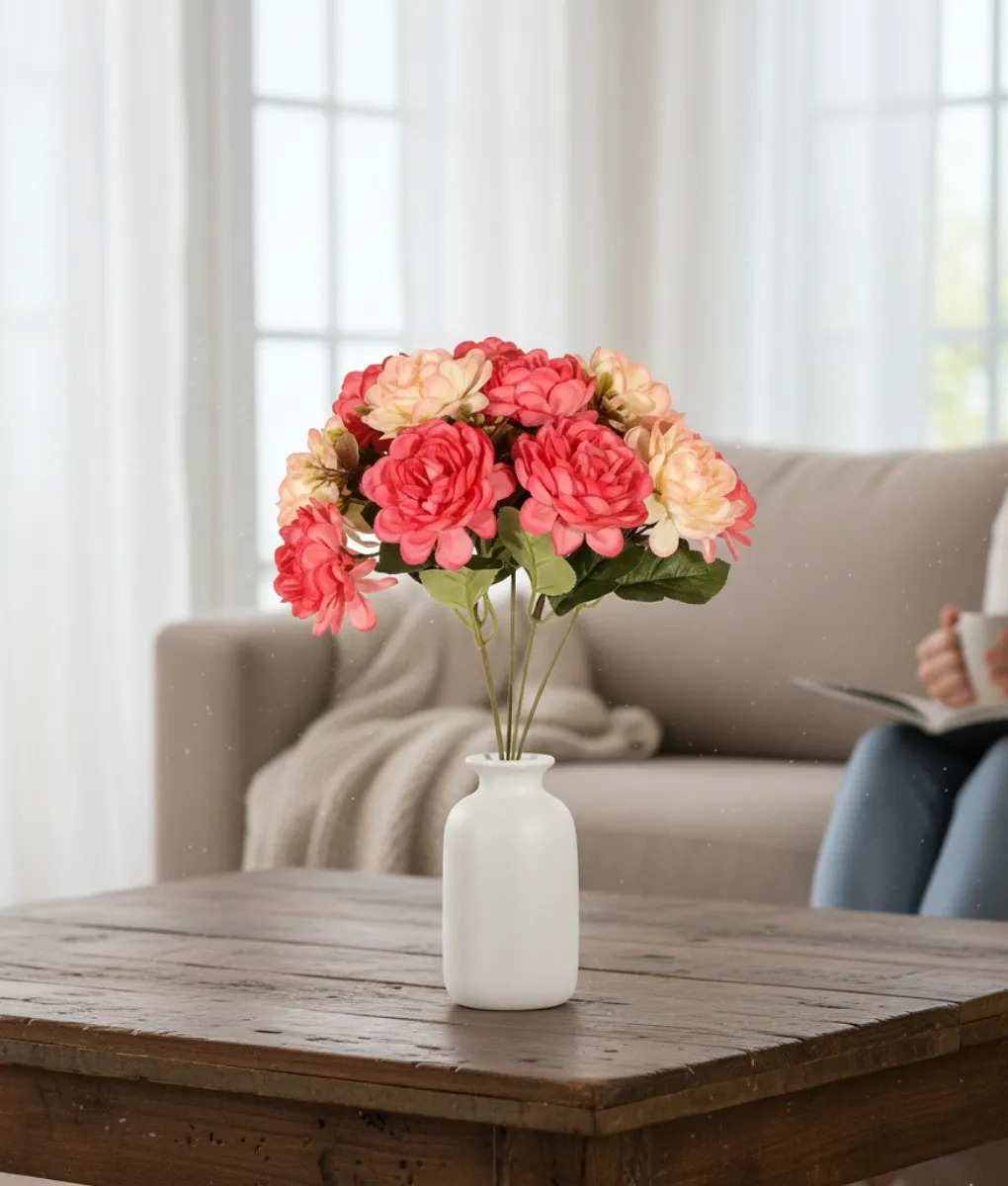 SET 5 FLORES DECORATIVAS ARTIFICIALES RAMO CLAVELES JHN - 2