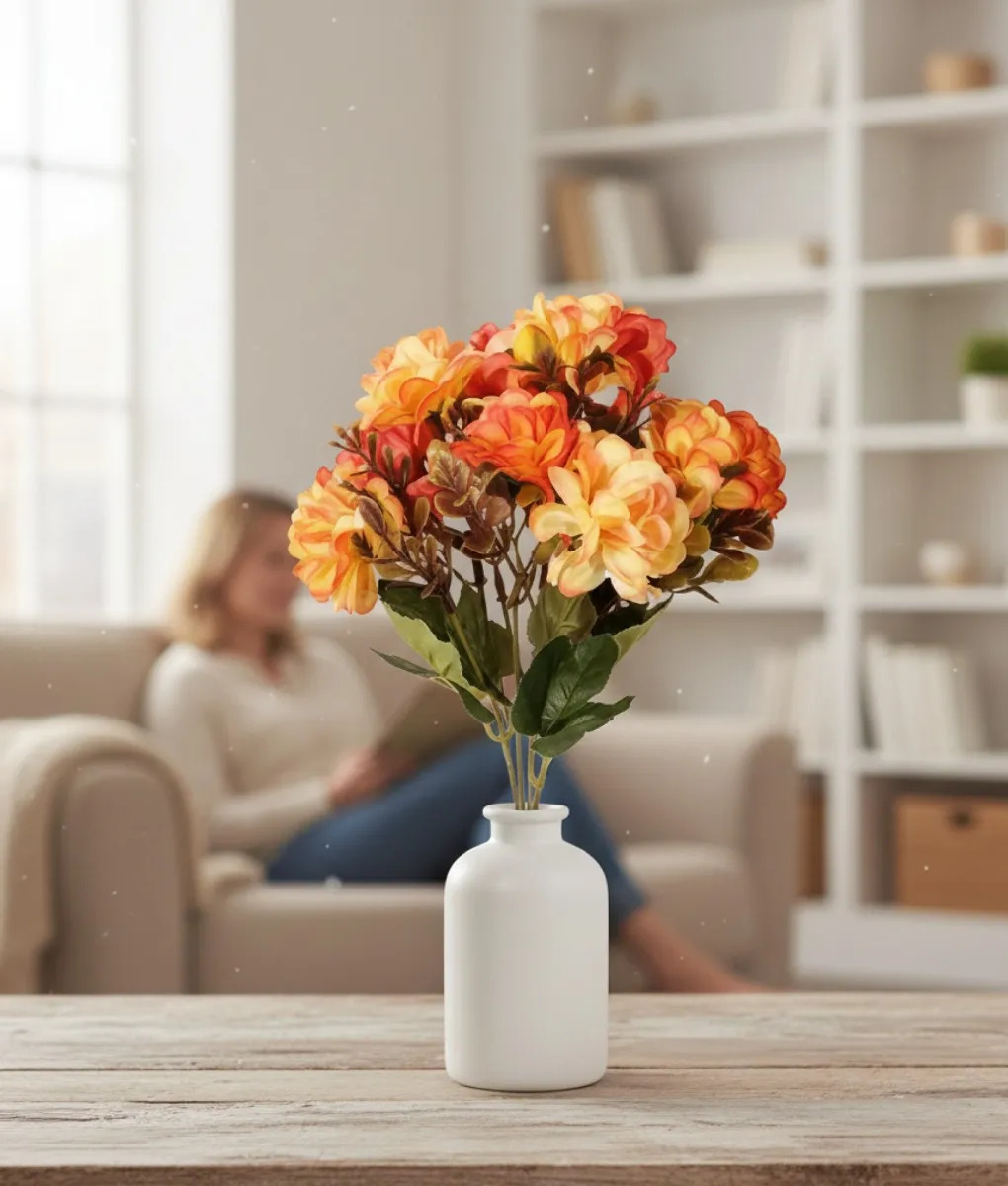 SET 5 FLORES DECORATIVAS ARTIFICIALES RAMO CLAVELES JHN - 7