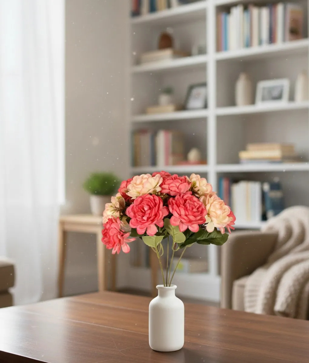 SET 5 FLORES DECORATIVAS ARTIFICIALES RAMO CLAVELES JHN - 10