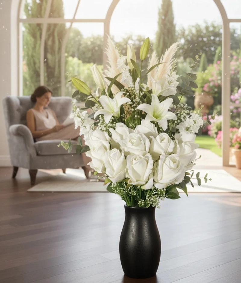 RAMO FLORAL ARTIFICIAL DECORATIVO ROSAS TIPO BOTON JHN - 2