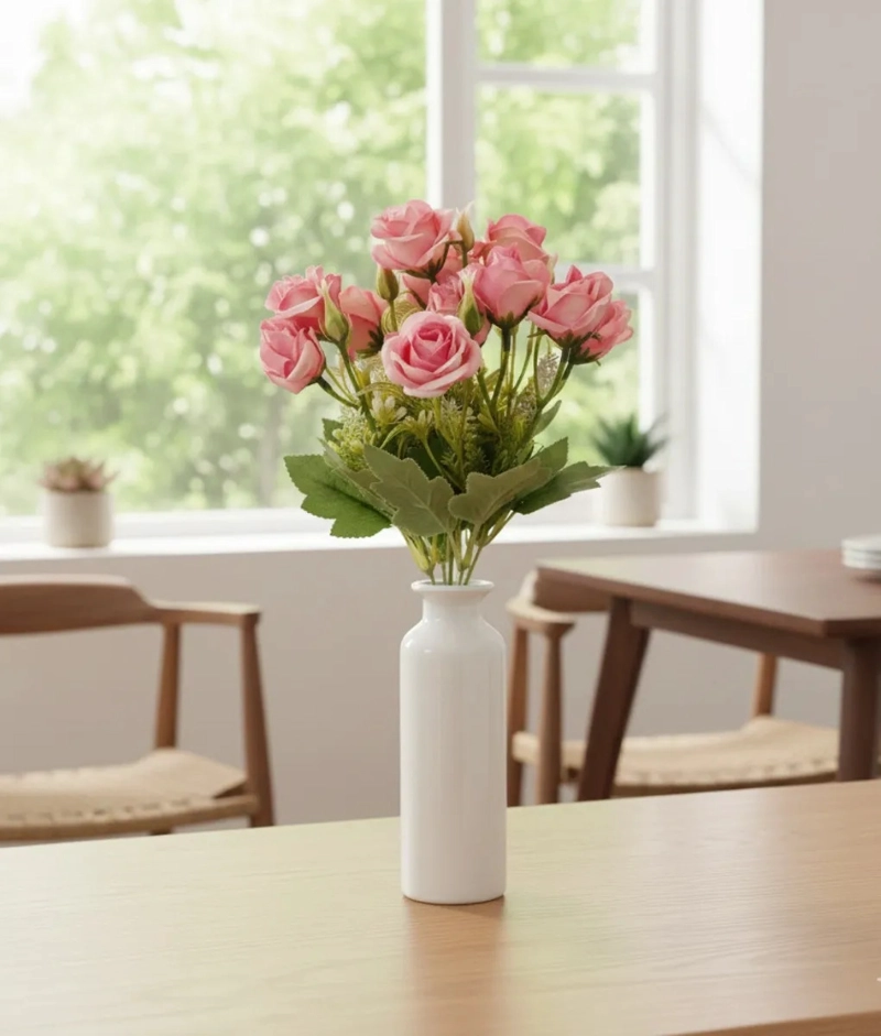 SET 4 FLORES ARTIFICIALES RAMO DECORATIVO ROSAS BOTON JHN - 9