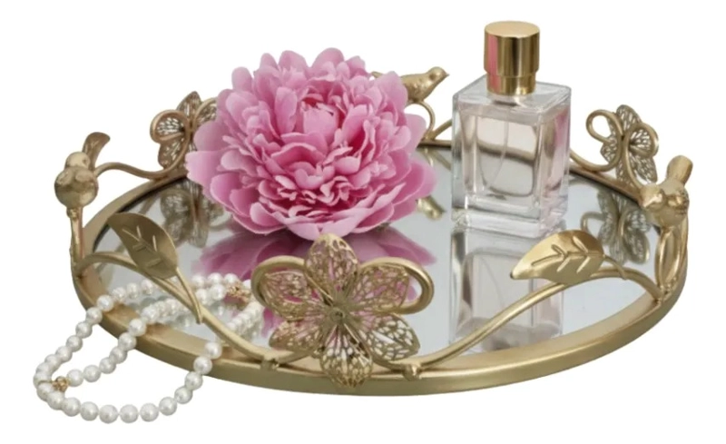 BANDEJA DECORATIVA REFLEJANTE ESPEJADA ESTILO BOTANICO JHN - 3