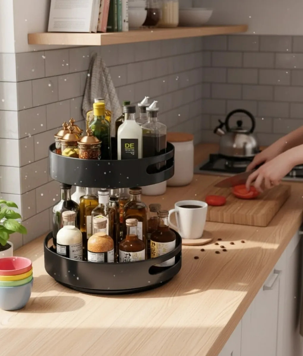 BANDEJA GIRATORIA DECORATIVA DOBLE NIVEL ORGANIZACION JHN - 7