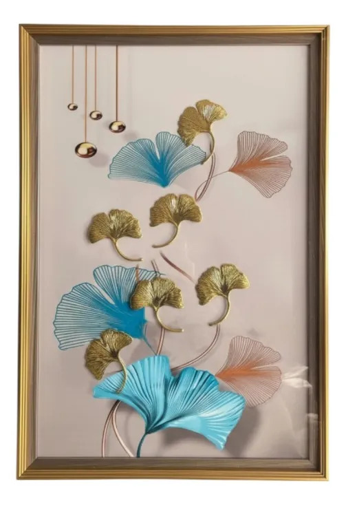 CUADRO DECORATIVO DISEÑO HOJAS GINKGO ADORNO RELIEVE JHN - 1