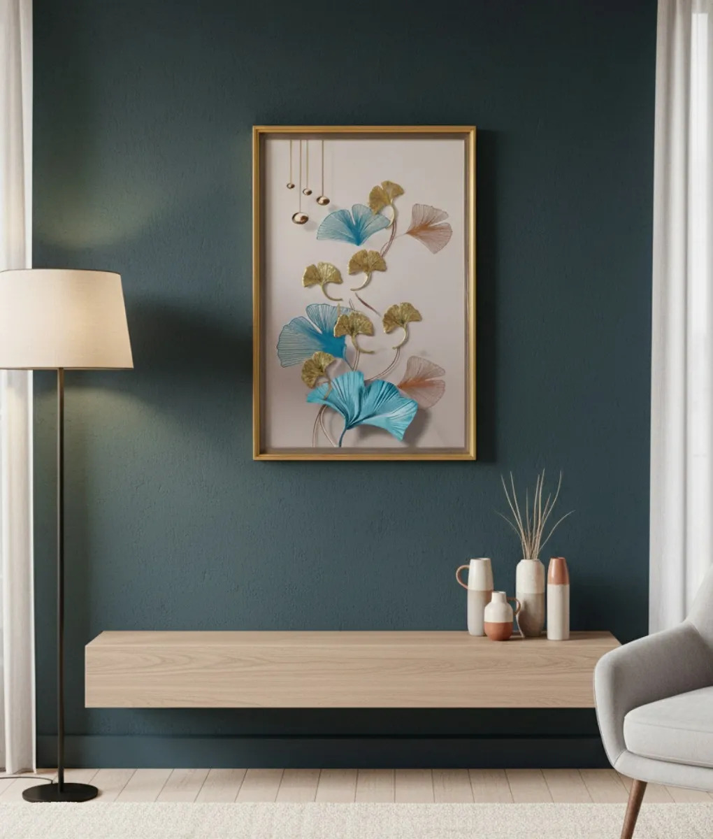 CUADRO DECORATIVO DISEÑO HOJAS GINKGO ADORNO RELIEVE JHN - 8