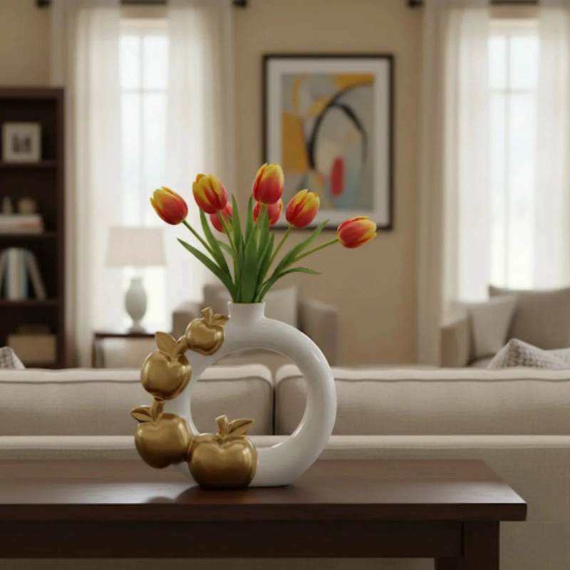 FLORERO DECORATIVO JARRON DISEÑO CIRCULAR ADORNO ESTILO JHN - 10