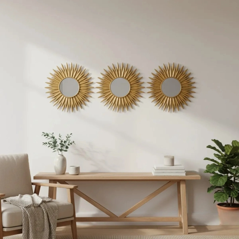 SET 3 ESPEJO DECORATIVO PARED DISEÑO AURA RADIANTE JHN - 2